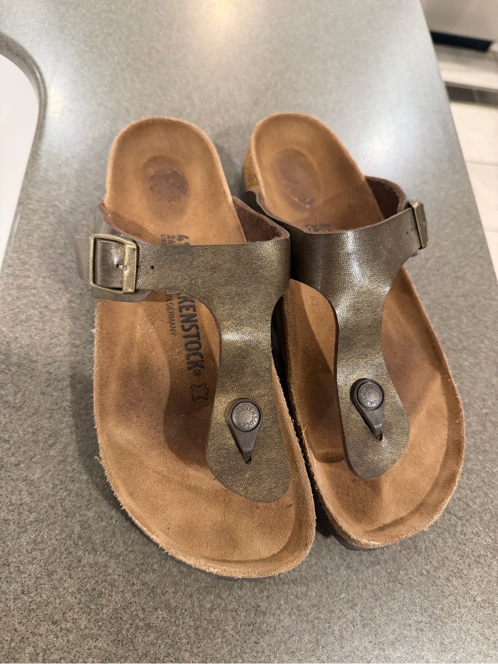Birkenstock Brown Metallic Leather Thong Sandals
